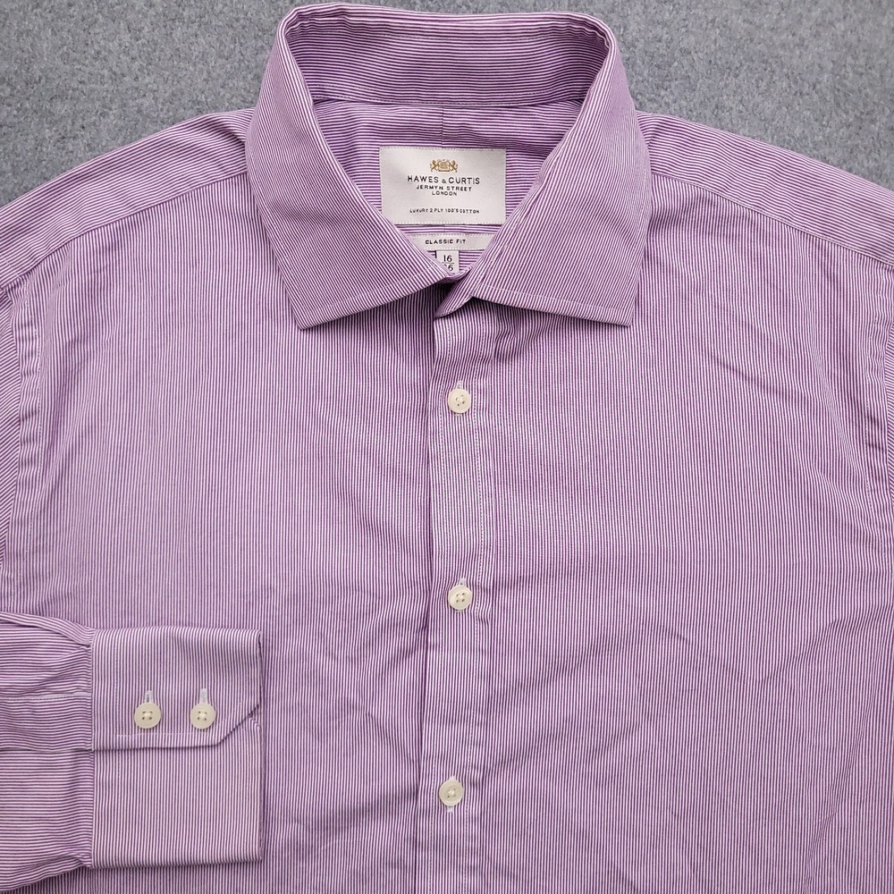 Hawes & Curtis Dress Shirt Mens 16 36 Classic Fit Purple White Striped